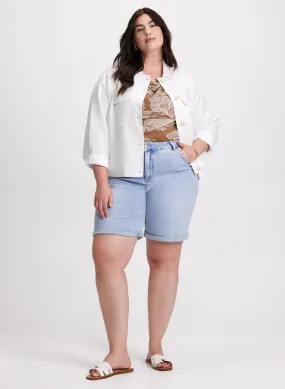 Cropped Linen-Blend Shacket & Denim Bermuda Shorts