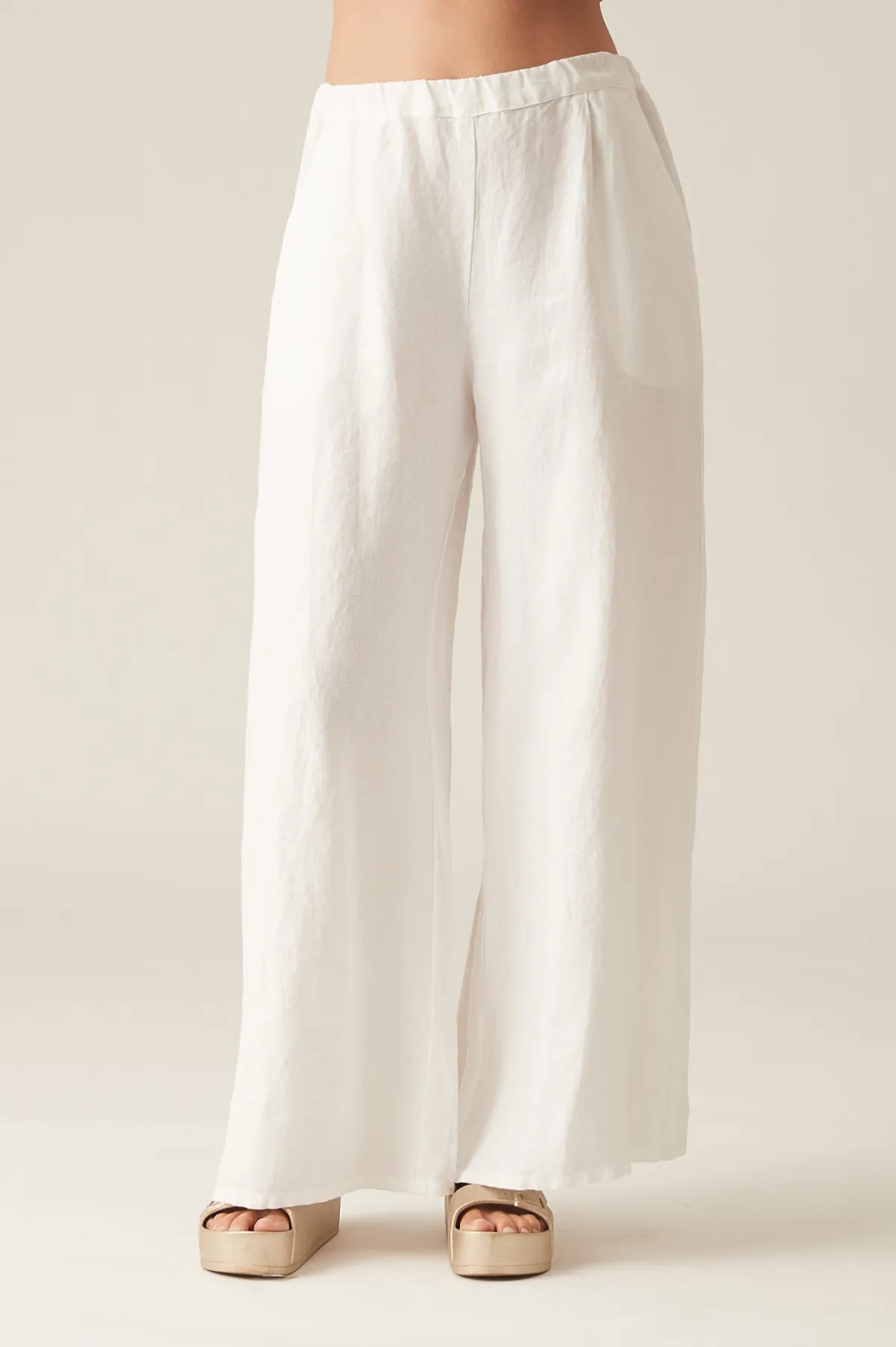 Cut Loose Solid Linen Wide Leg Long Pleat Pant-Amalfi