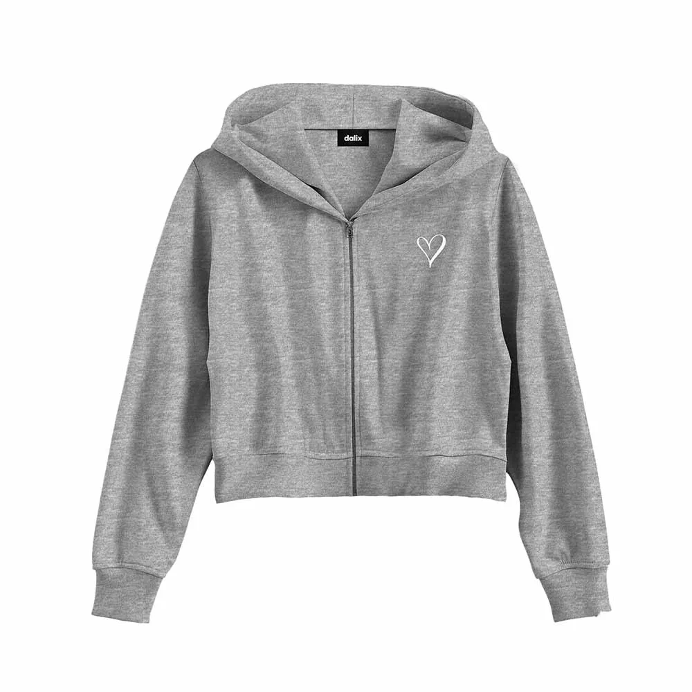 Dalix Heart Cropped Zip Hoodie