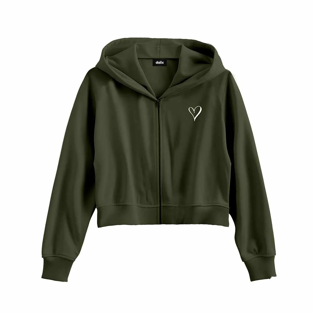 Dalix Heart Cropped Zip Hoodie