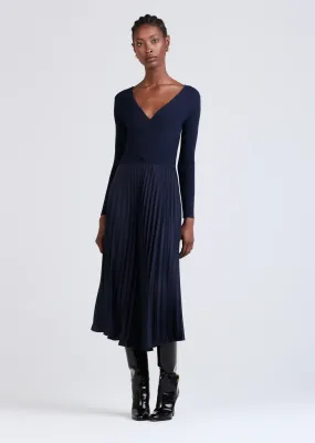 Derek Lam 10 Crosby - Anika Wrap Pleated Sweater Dress in Navy