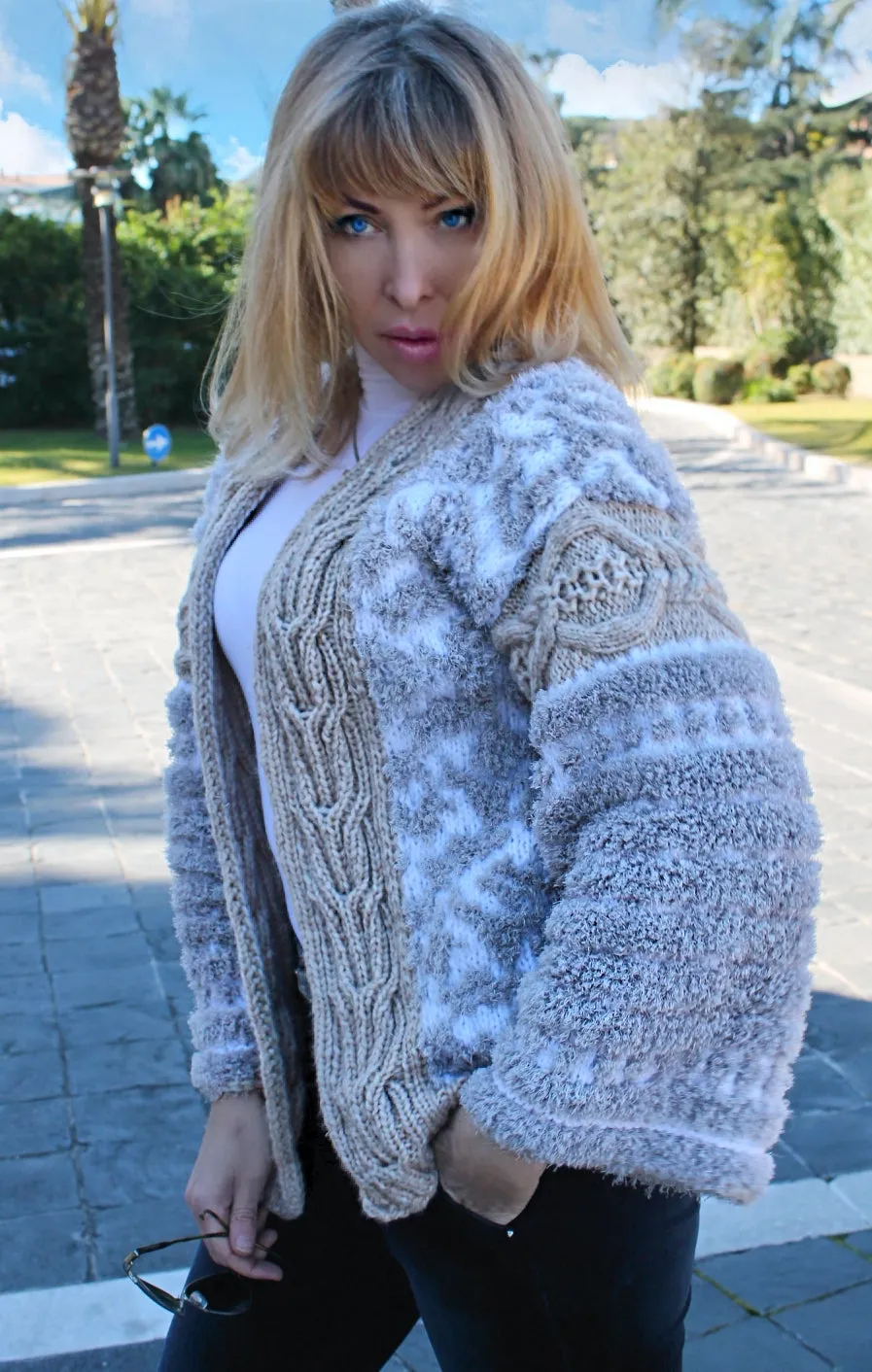 Designer Handknit Oversized Cardigan with Animal Pattern