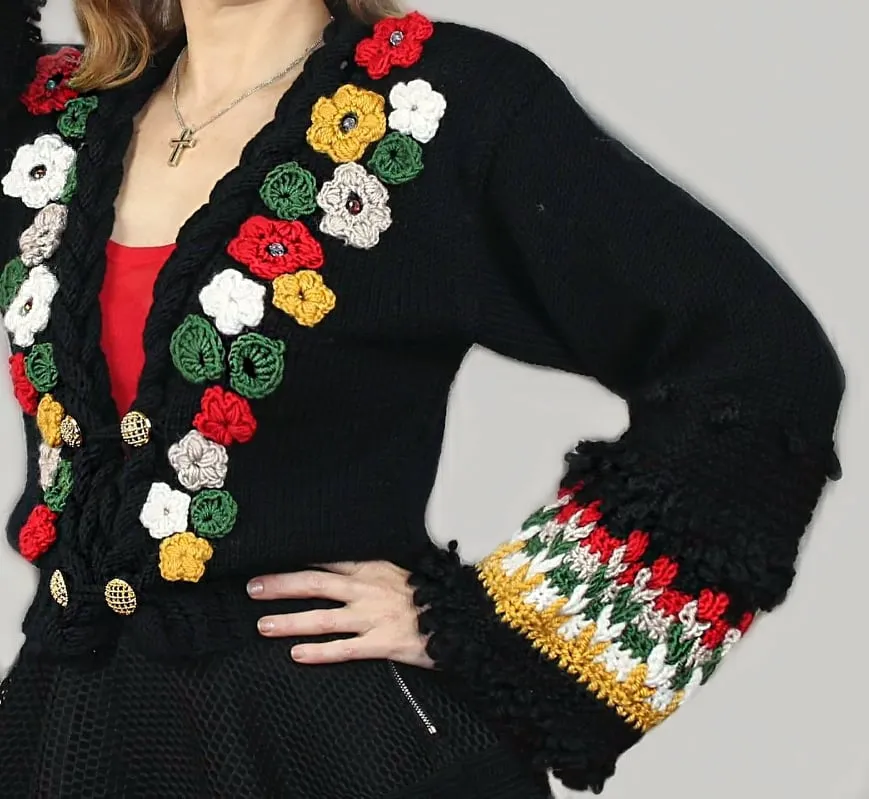 Designer HandKnitted Wool Cardigan with volume embroidery