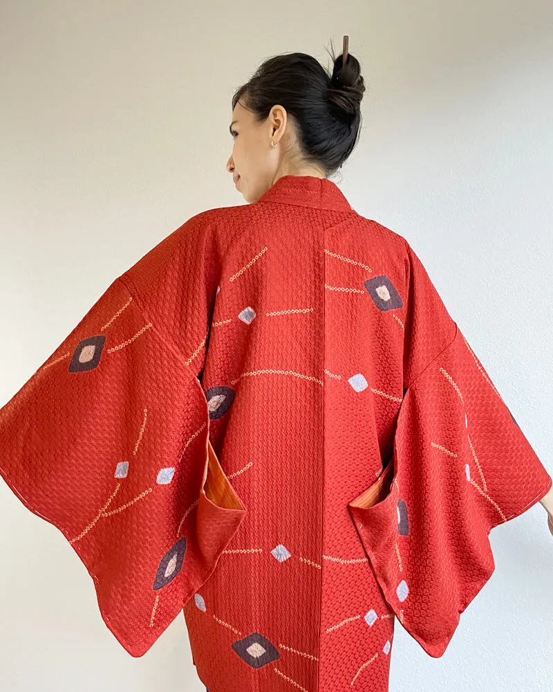 Diamond-shaped Shibori Haori Kimono Jacket