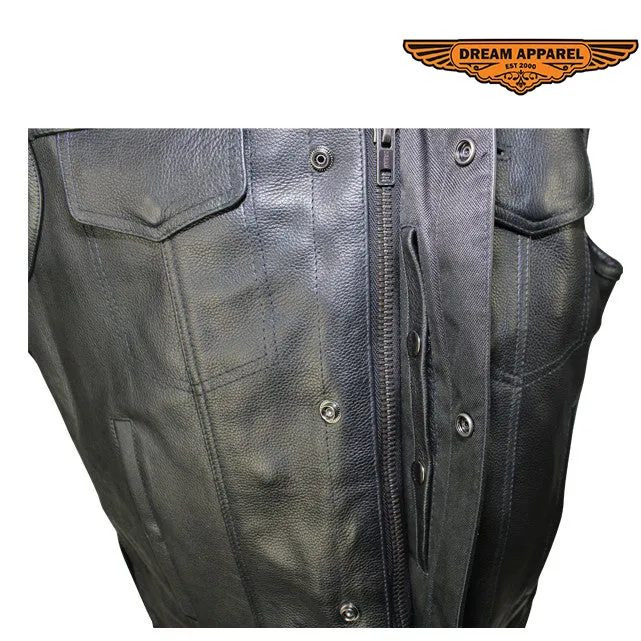 Dream Apparel Split Cowhide Leather Vest With Conceal Carry Pockets