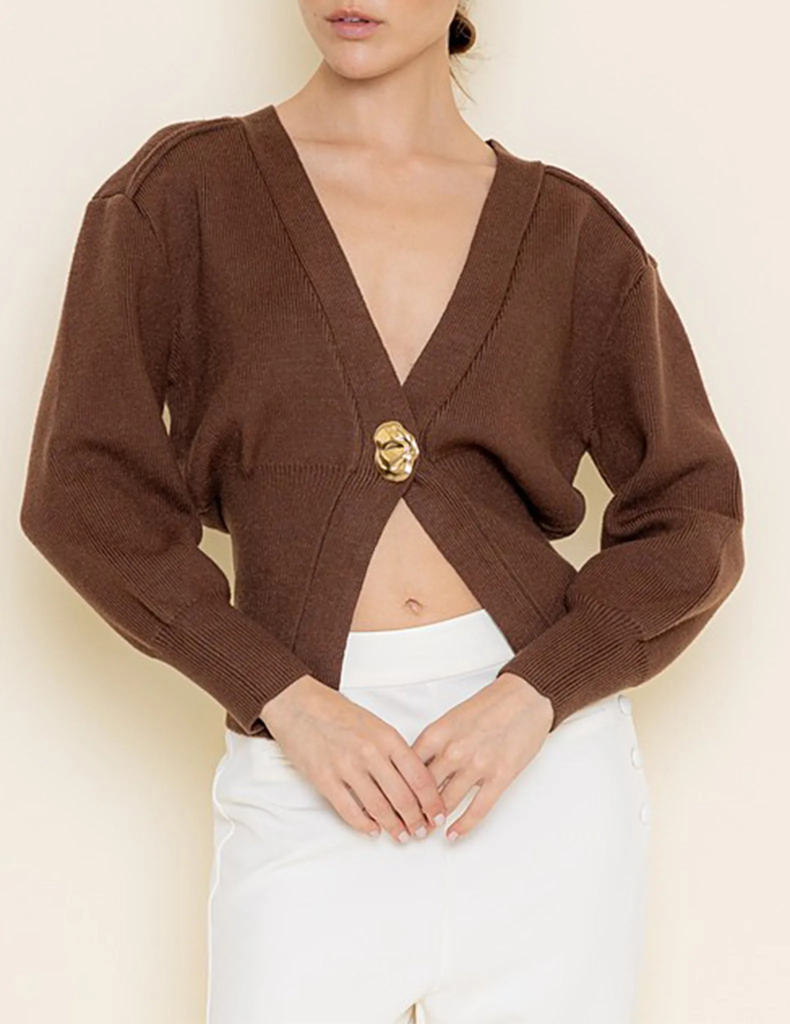 Edythe Chocolate One-Button Cardigan