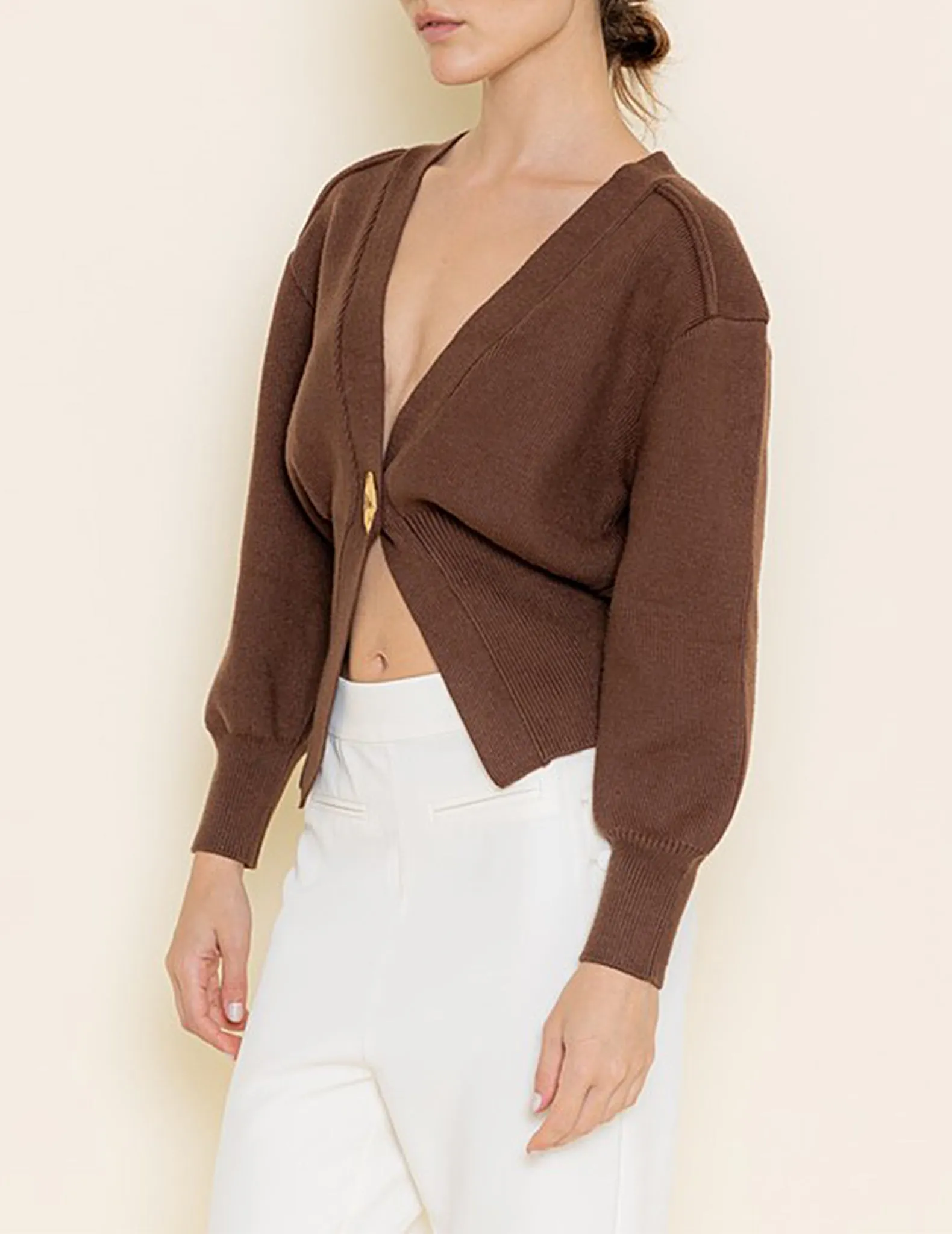 Edythe Chocolate One-Button Cardigan