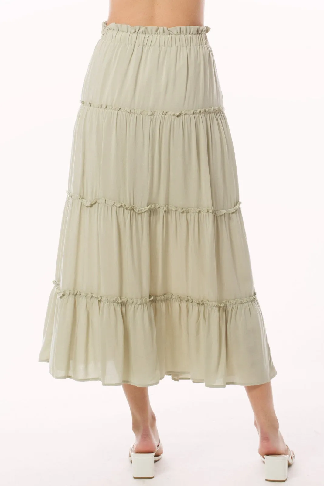 Elastic Waist A Line Ruffle Maxi Skirt 5256