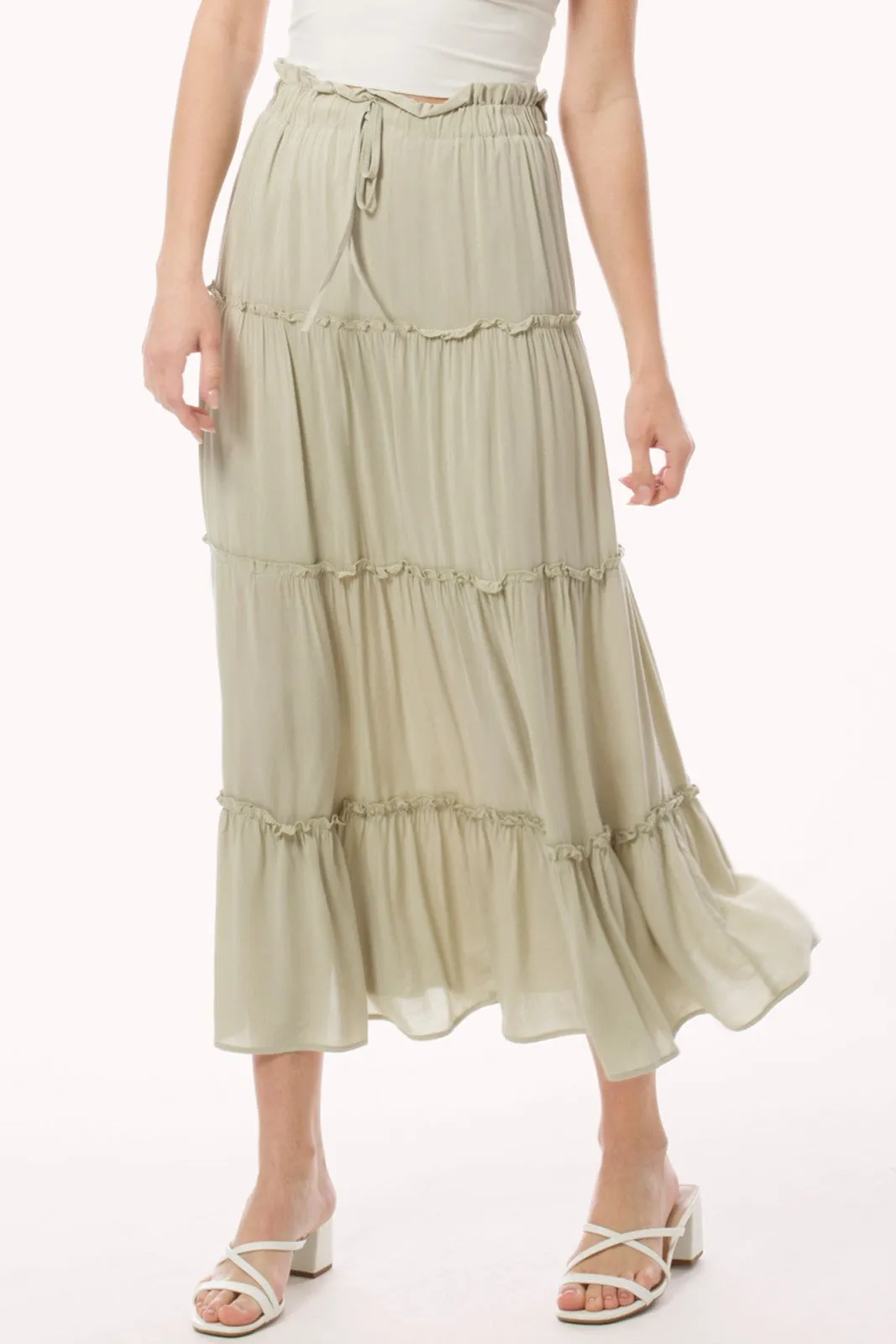 Elastic Waist A Line Ruffle Maxi Skirt 5256