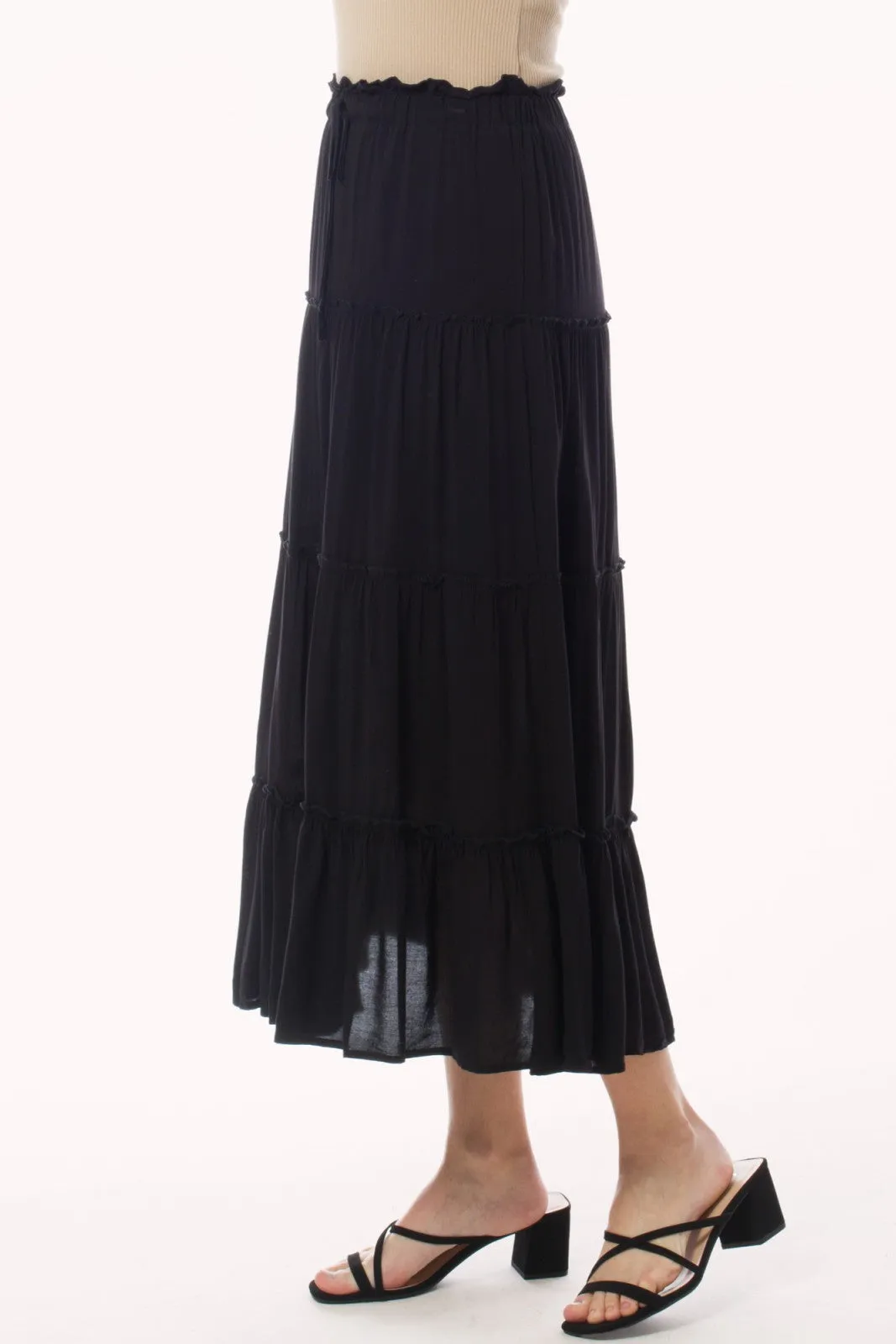 Elastic Waist A Line Ruffle Maxi Skirt 5256