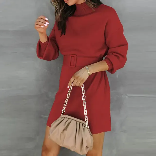 Elegant Turtleneck Sweater with Belt