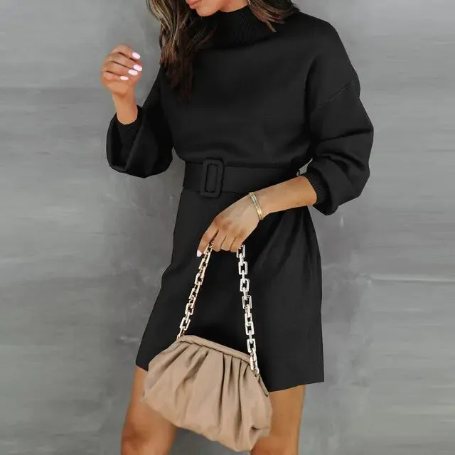 Elegant Turtleneck Sweater with Belt