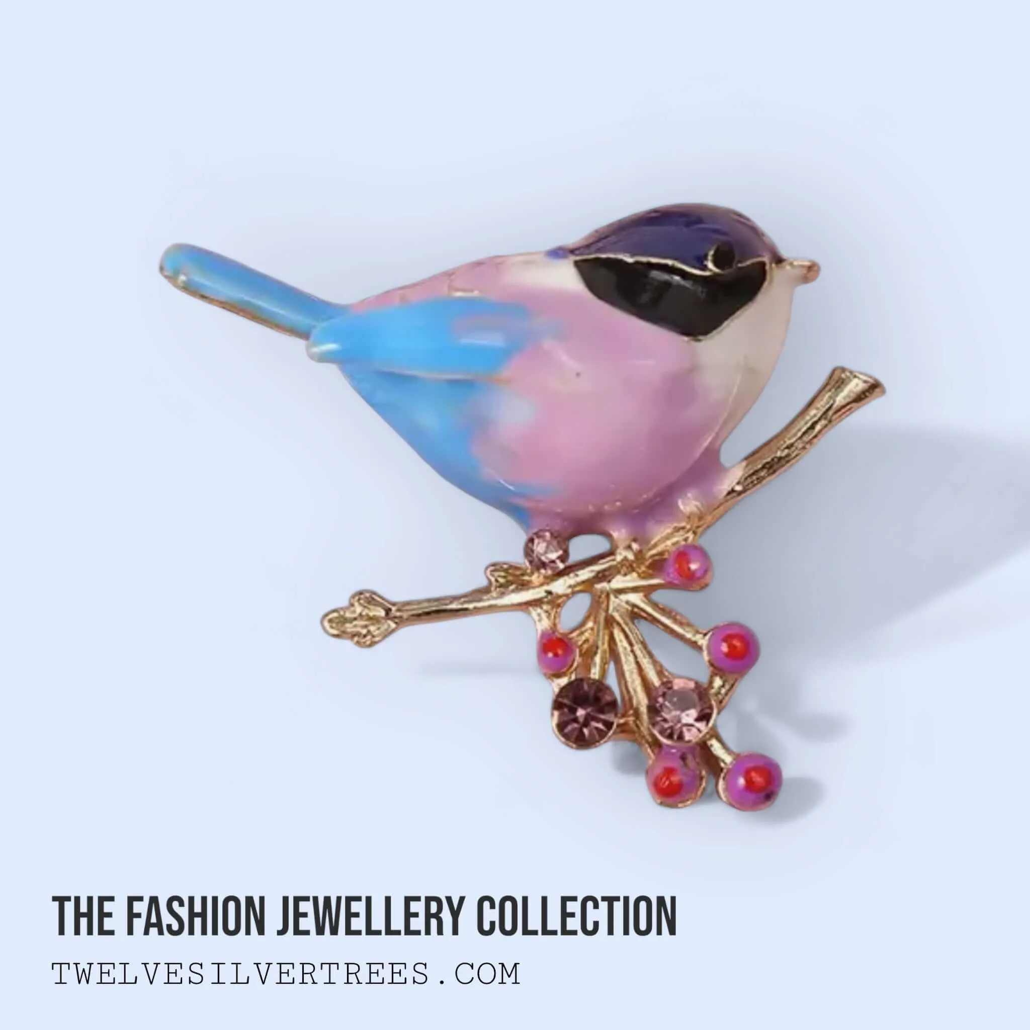 Enamel Bird On Branch Brooch