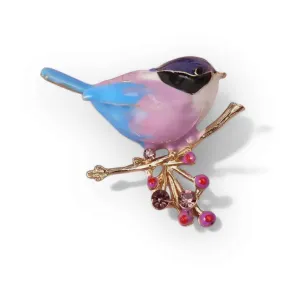 Enamel Bird On Branch Brooch