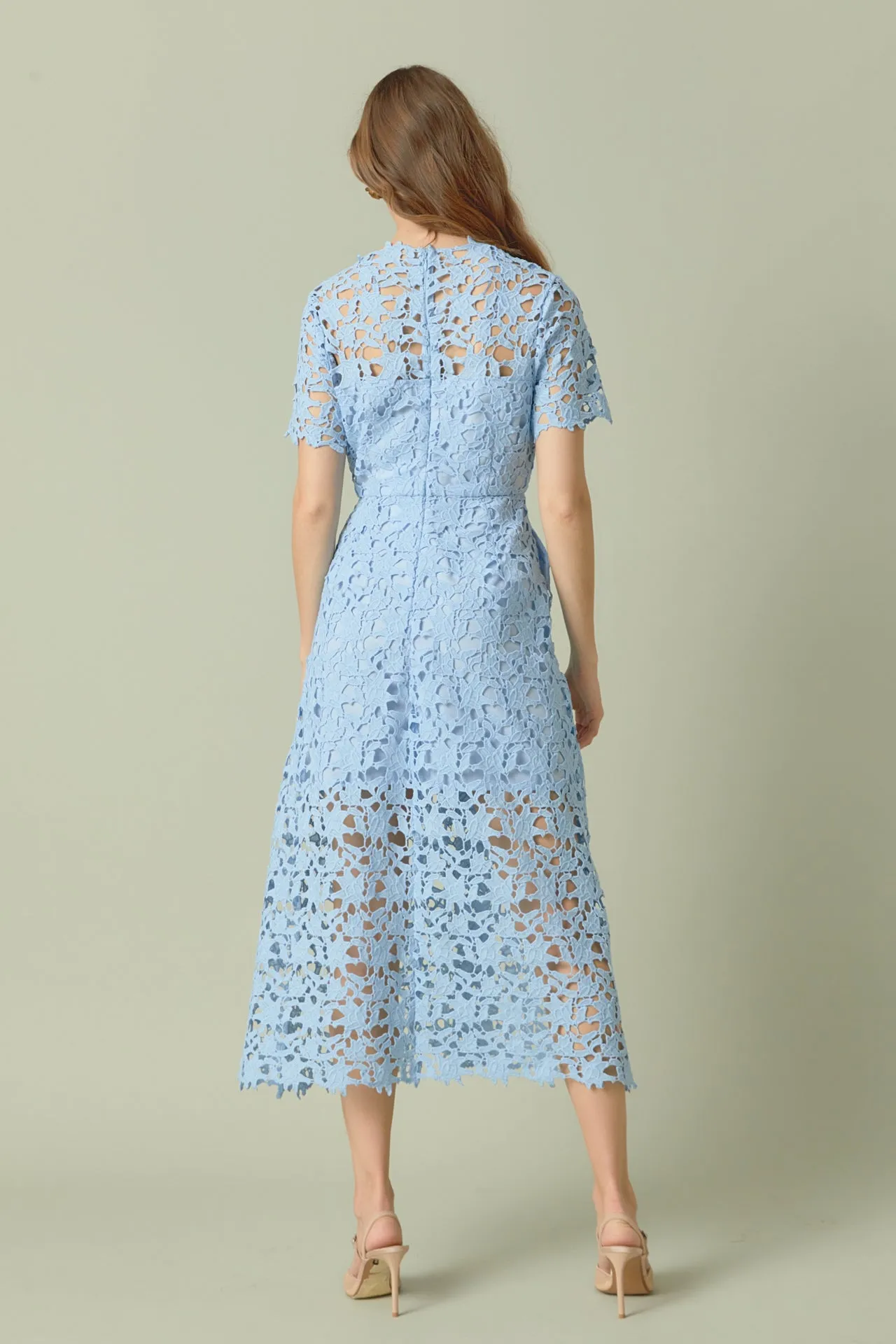 Endless Rose - All Over Lace Short Sleeves Midi Dress