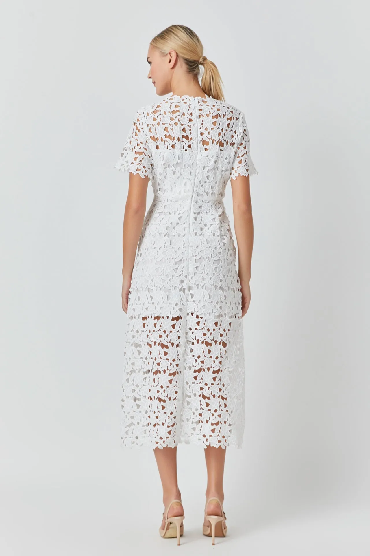 Endless Rose - All Over Lace Short Sleeves Midi Dress