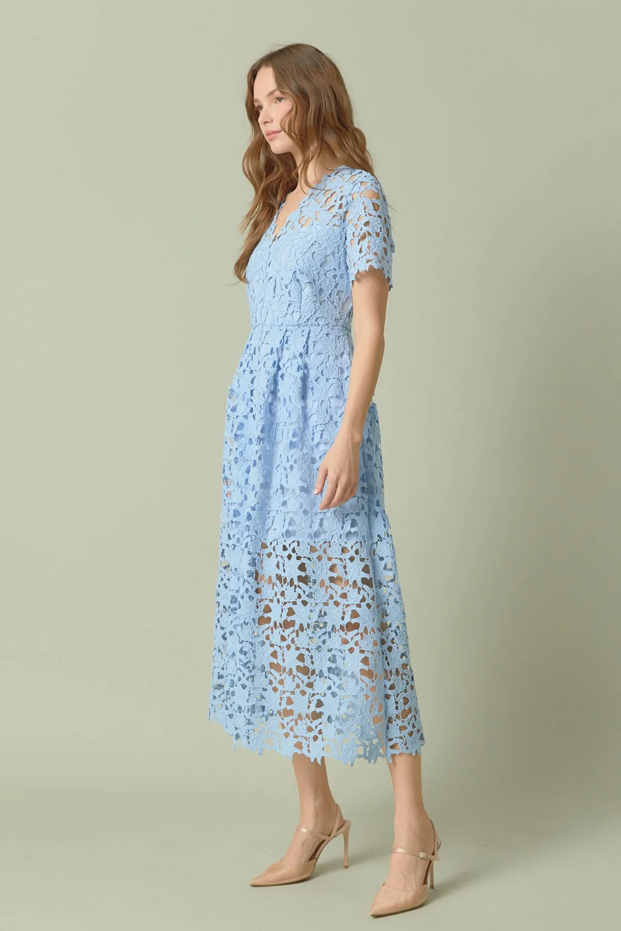 Endless Rose - All Over Lace Short Sleeves Midi Dress