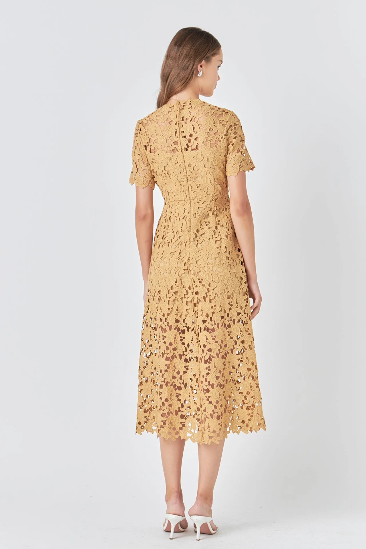 Endless Rose - All Over Lace Short Sleeves Midi Dress