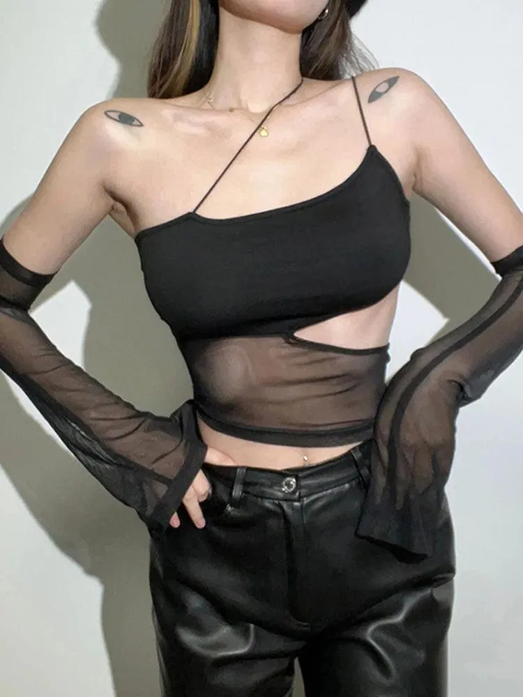 Fairy Grunge Sheer Mesh Crop Top: Bold Clubwear for Women