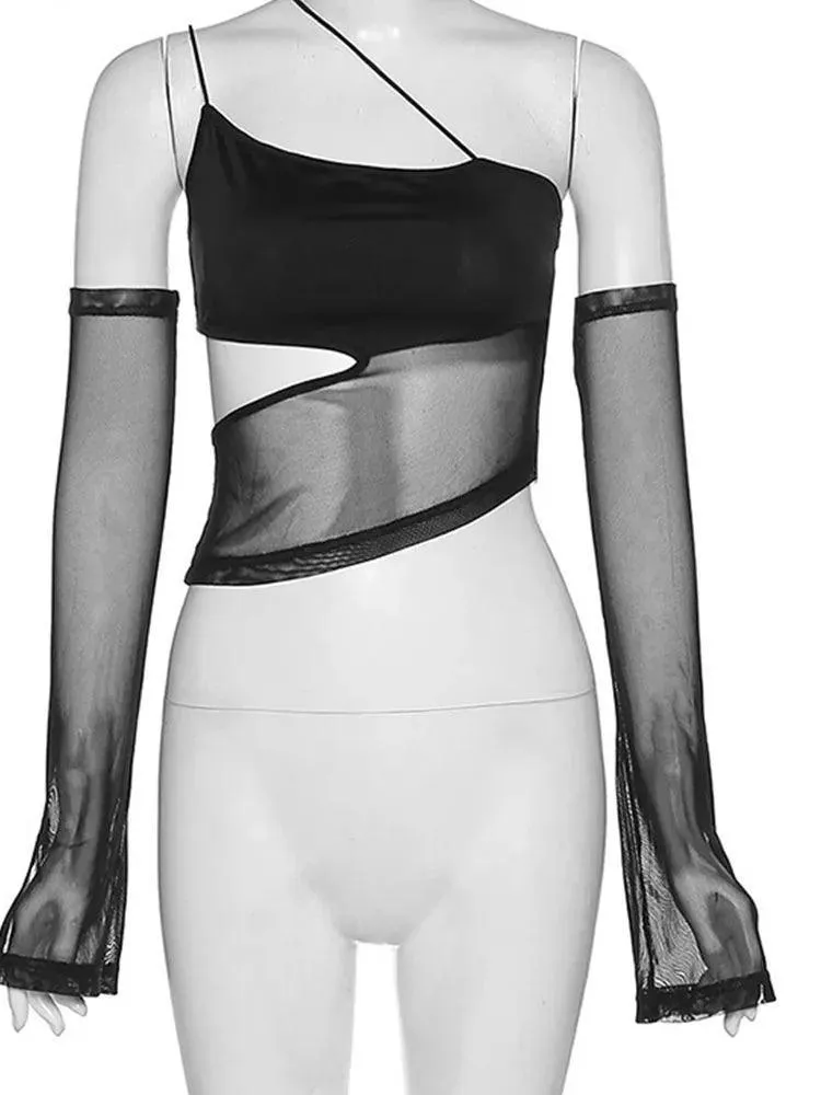 Fairy Grunge Sheer Mesh Crop Top: Bold Clubwear for Women