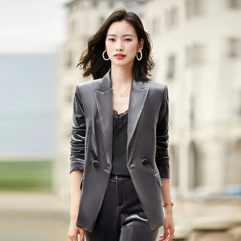 Fashion Simple Women's Velvet Suit Jacket Suit