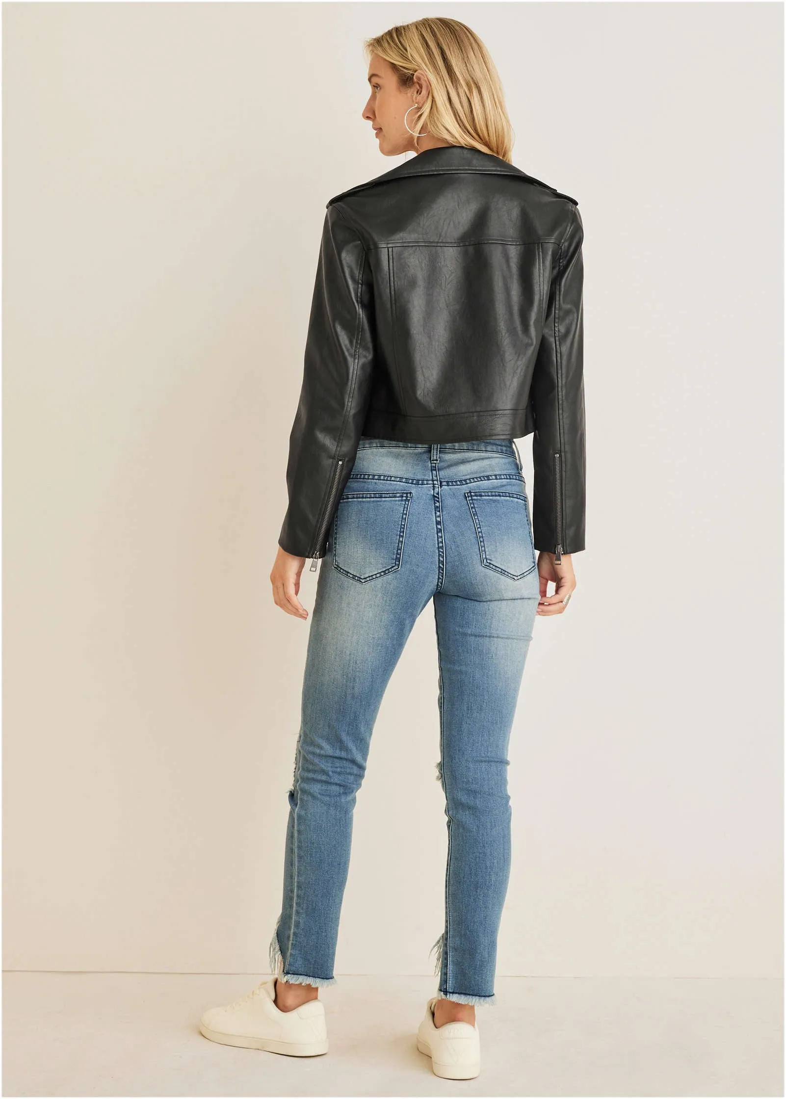 Faux-Leather Moto Jacket - Black