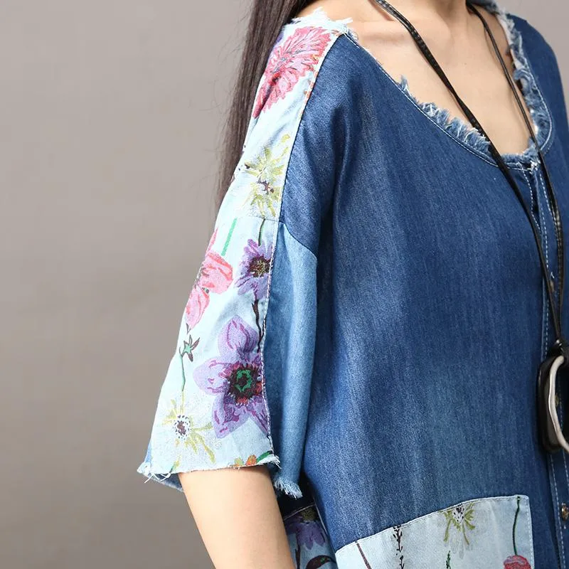 Floral Patchwork Long Denim Cardigan