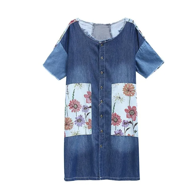 Floral Patchwork Long Denim Cardigan