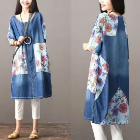 Floral Patchwork Long Denim Cardigan