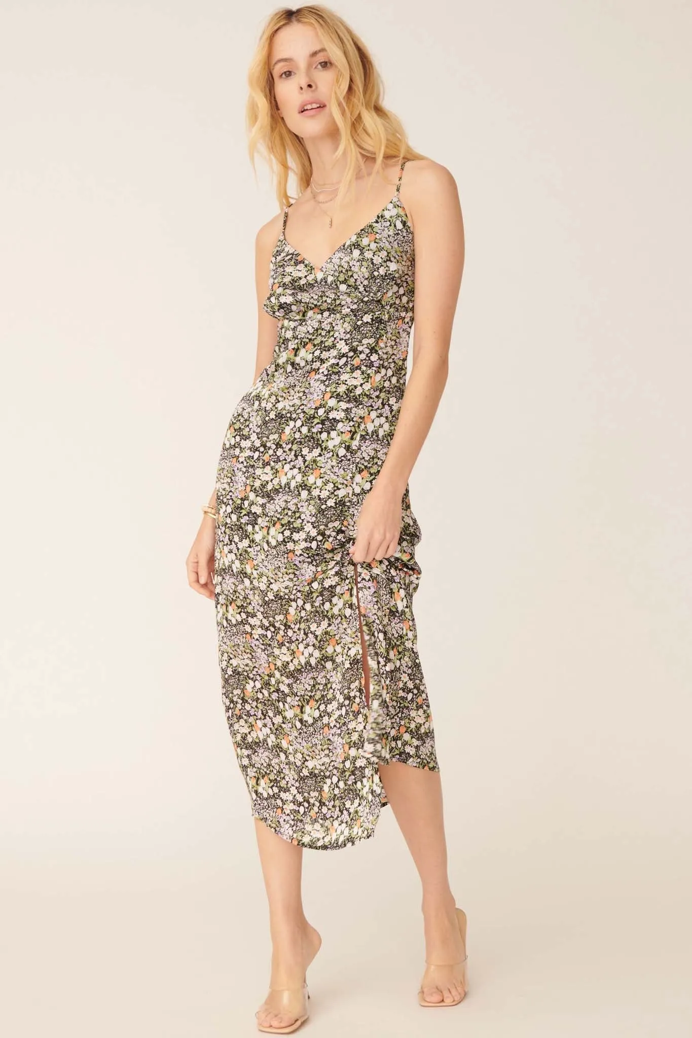 Flowering Hearts Floral Midi Slip Dress