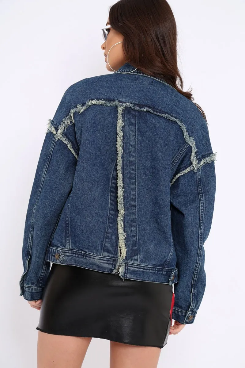 Frayed Split Back Denim Jacket - Leanna