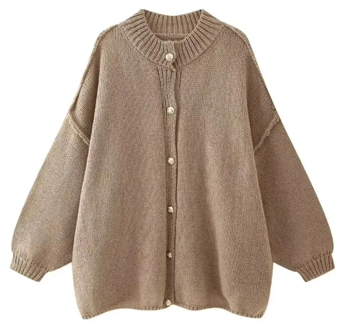 French Fashion Loose Round Neck Cardigan Sweater