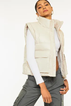 Frida Cropped Faux Leather Puffer Vest