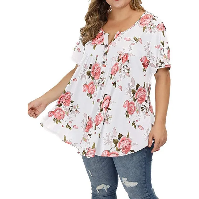 Funki Buys | Shirts | Women's Plus Floral Print, Loose Fit Tops