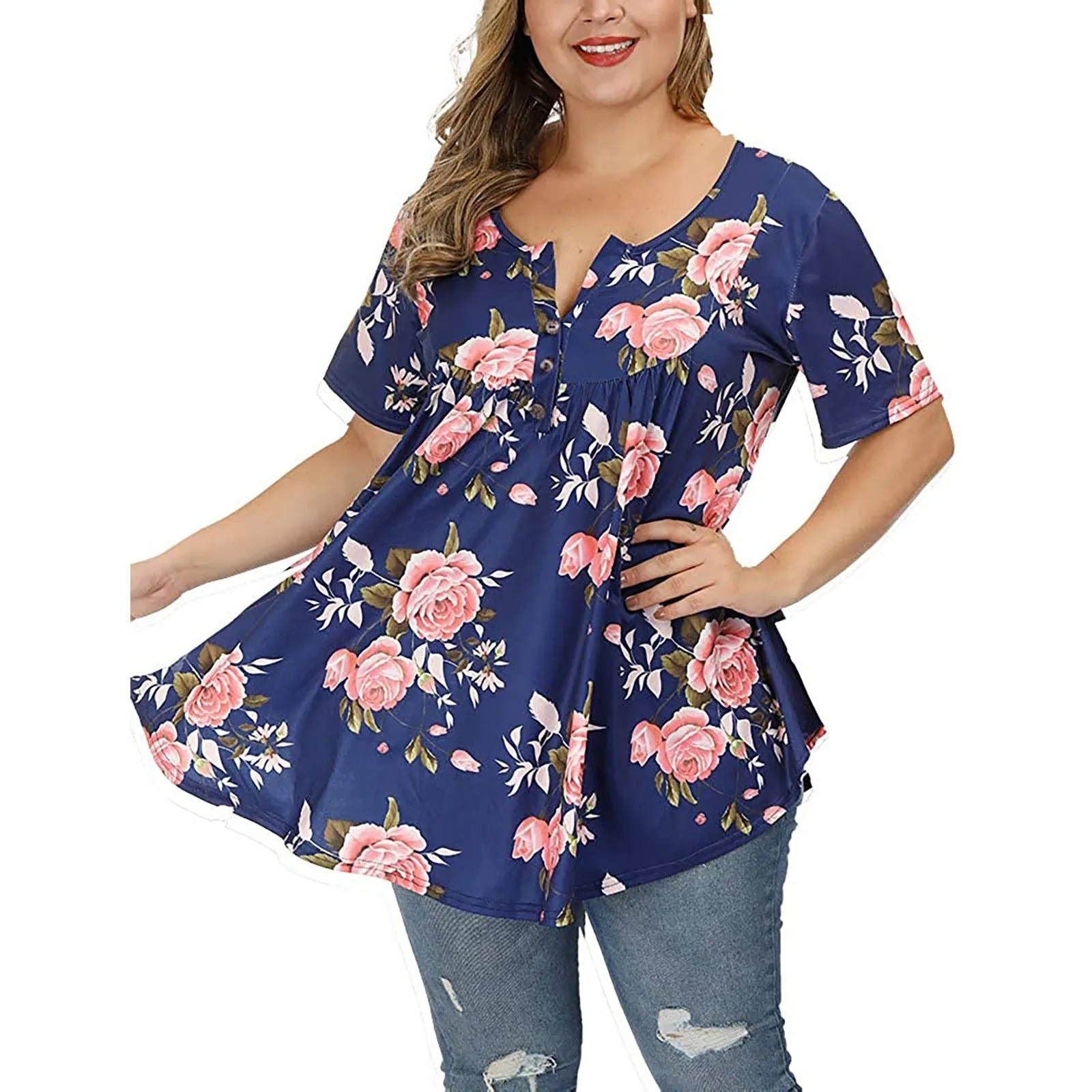 Funki Buys | Shirts | Women's Plus Floral Print, Loose Fit Tops