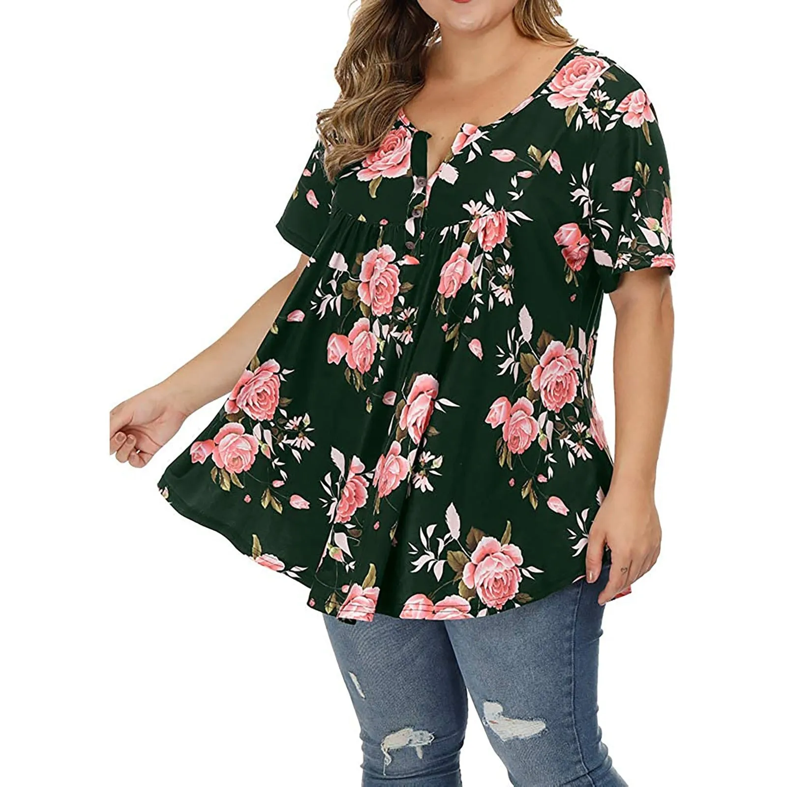 Funki Buys | Shirts | Women's Plus Floral Print, Loose Fit Tops