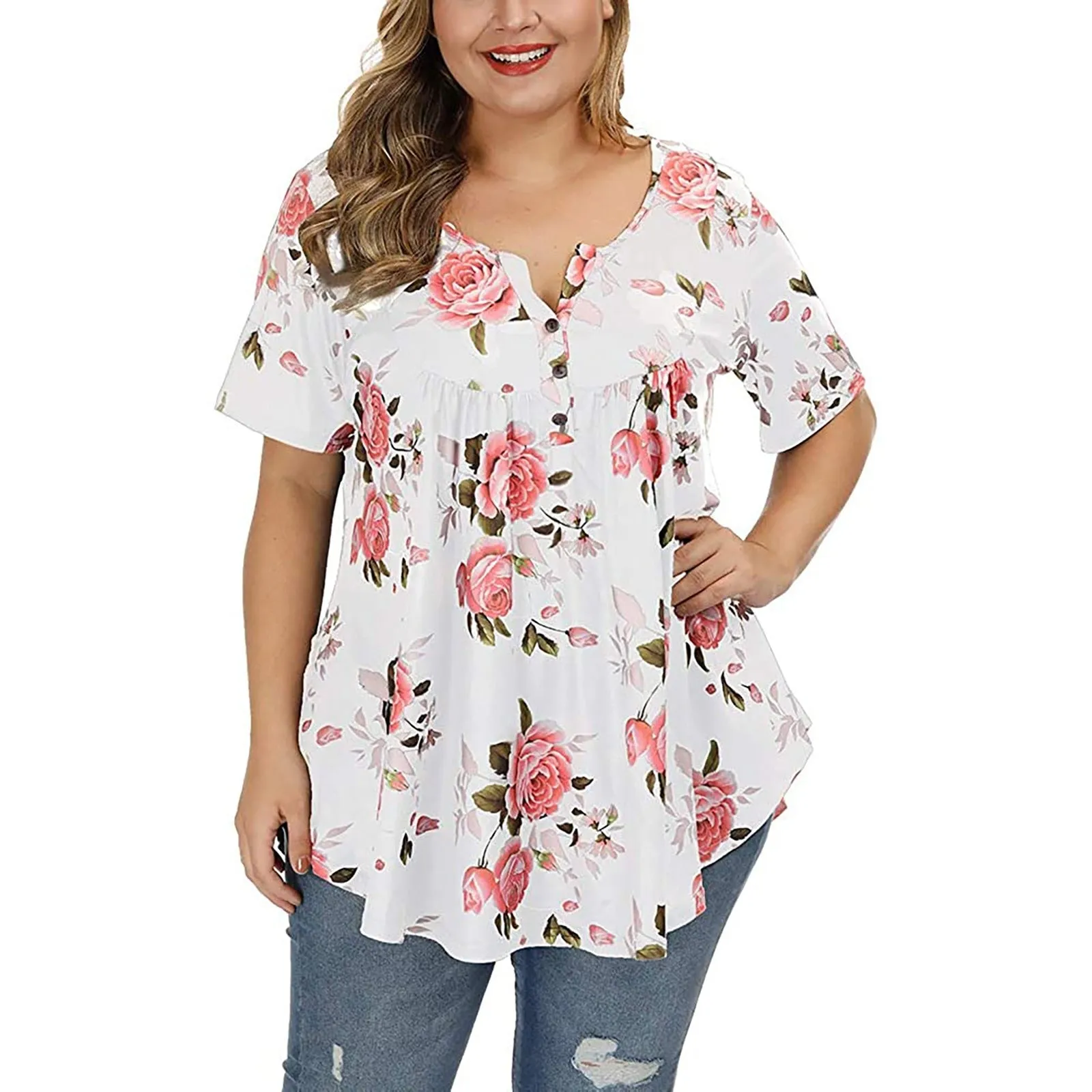 Funki Buys | Shirts | Women's Plus Floral Print, Loose Fit Tops