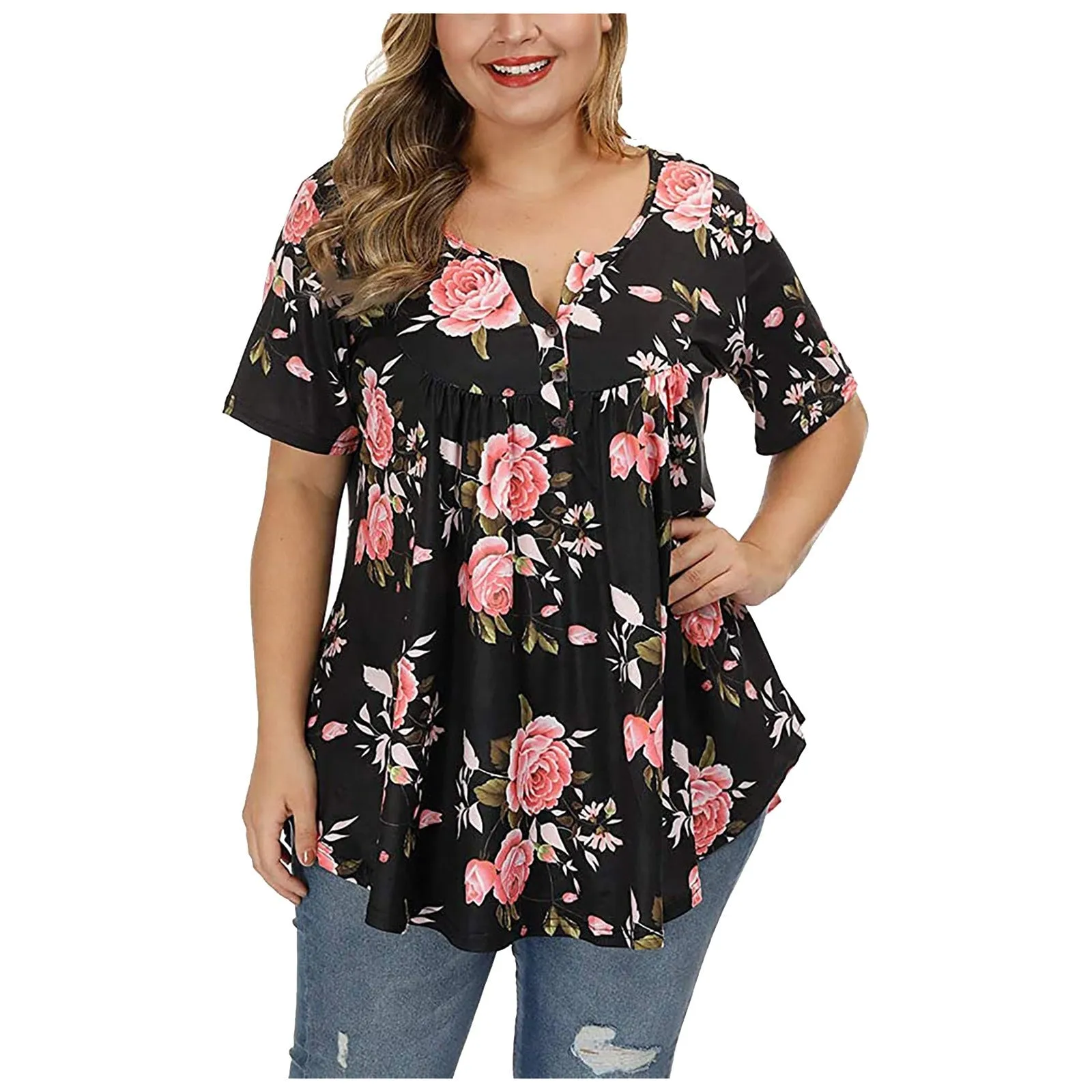 Funki Buys | Shirts | Women's Plus Floral Print, Loose Fit Tops