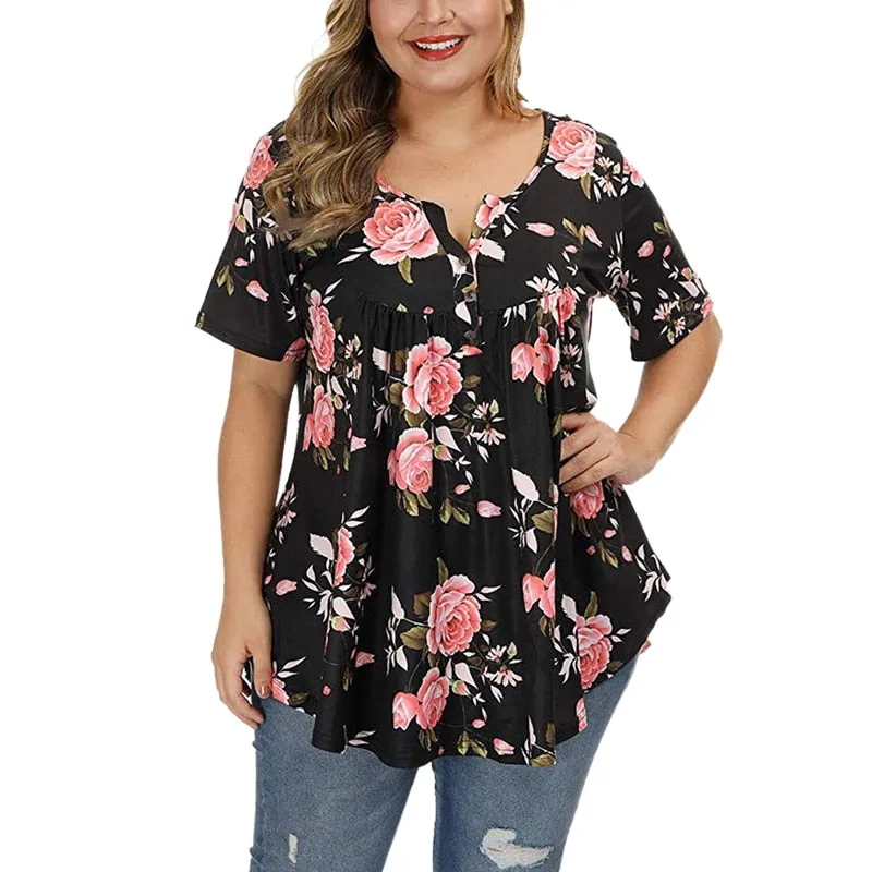 Funki Buys | Shirts | Women's Plus Floral Print, Loose Fit Tops