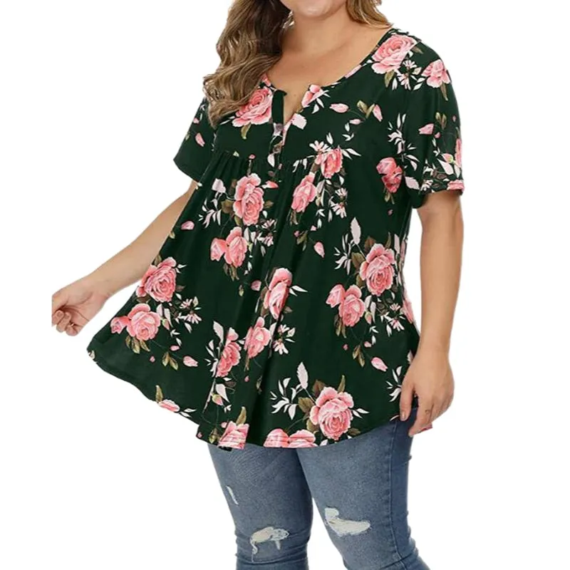 Funki Buys | Shirts | Women's Plus Floral Print, Loose Fit Tops