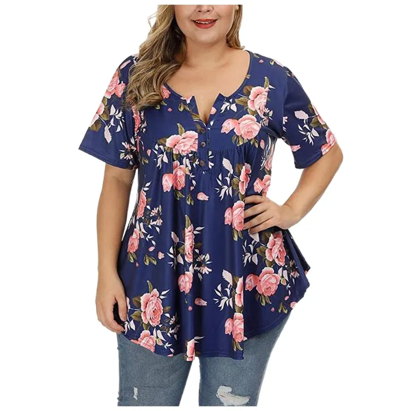 Funki Buys | Shirts | Women's Plus Floral Print, Loose Fit Tops