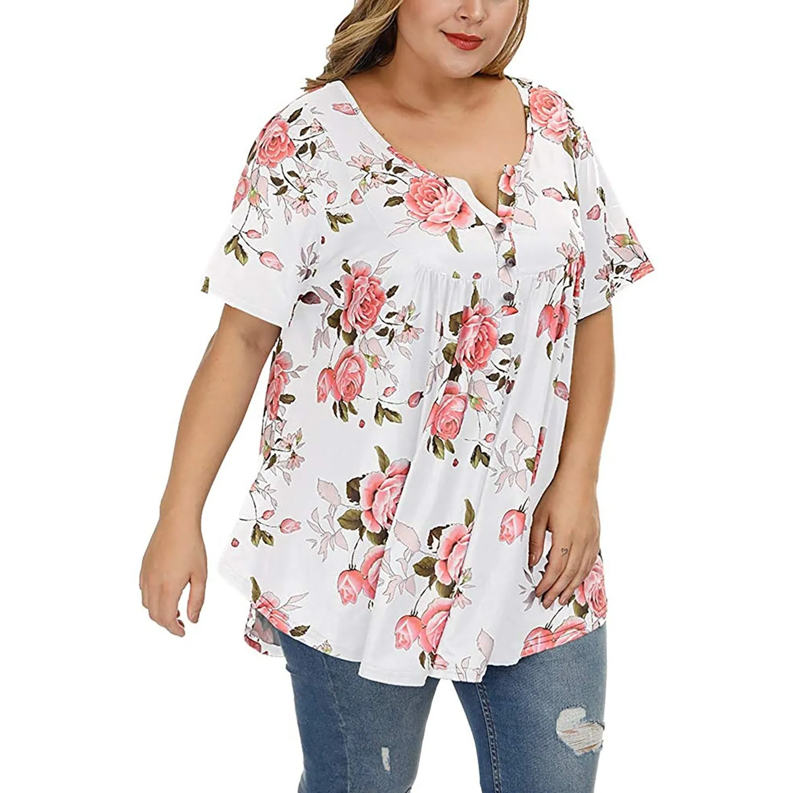 Funki Buys | Shirts | Women's Plus Floral Print, Loose Fit Tops