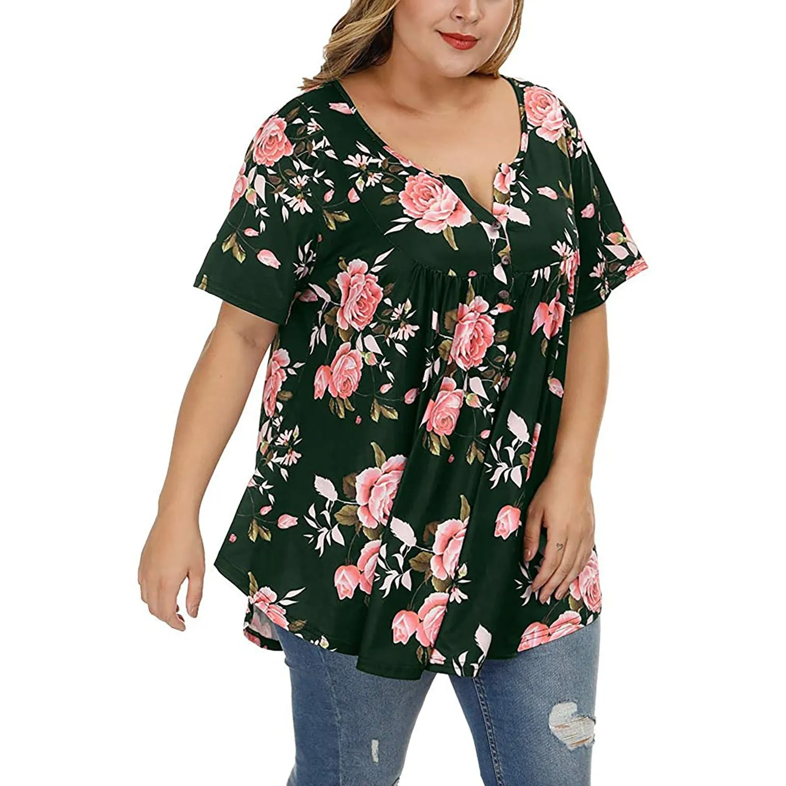 Funki Buys | Shirts | Women's Plus Floral Print, Loose Fit Tops