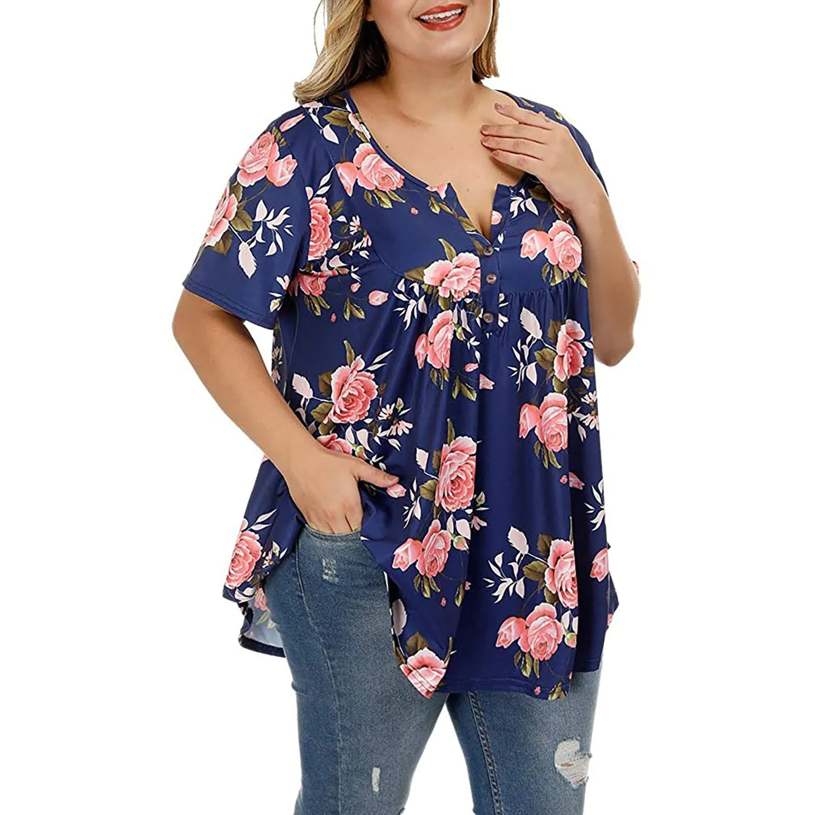 Funki Buys | Shirts | Women's Plus Floral Print, Loose Fit Tops