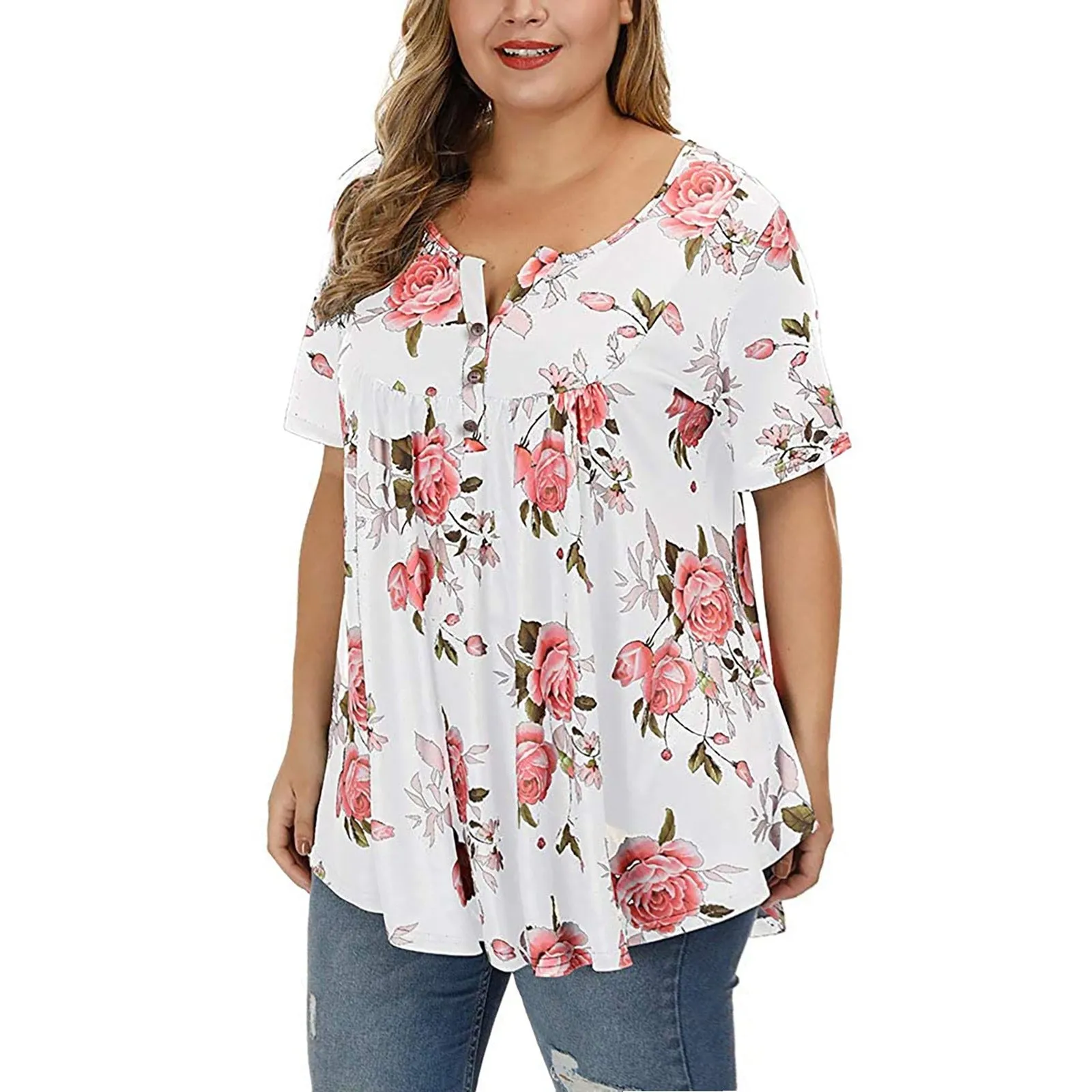 Funki Buys | Shirts | Women's Plus Floral Print, Loose Fit Tops