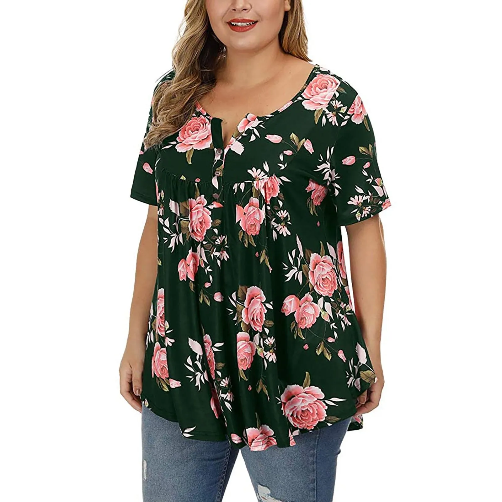 Funki Buys | Shirts | Women's Plus Floral Print, Loose Fit Tops