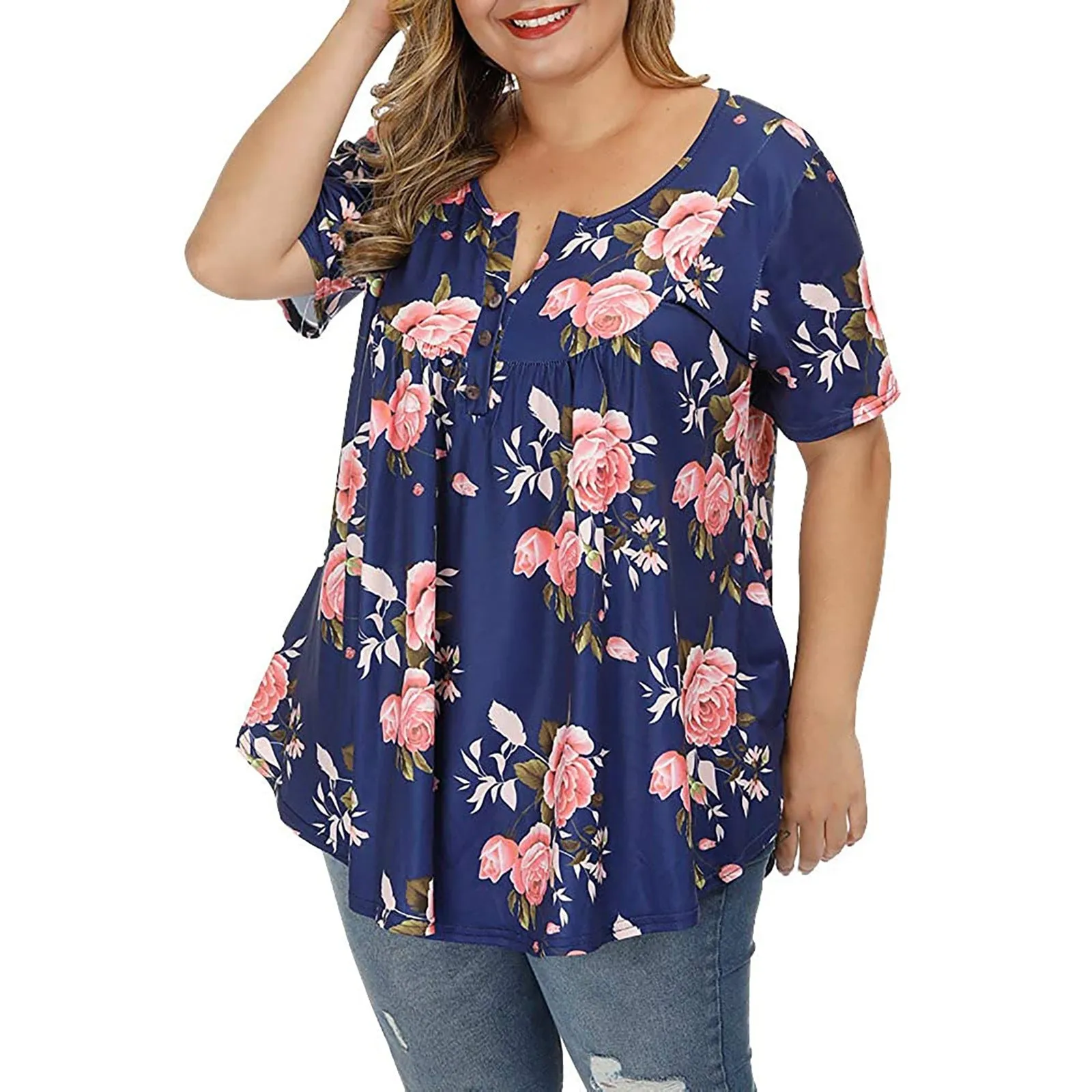 Funki Buys | Shirts | Women's Plus Floral Print, Loose Fit Tops