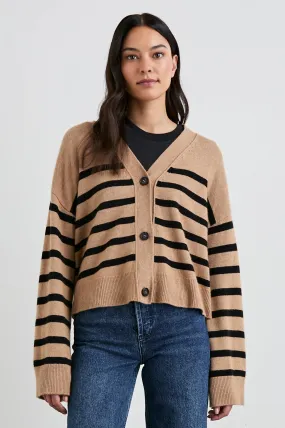 Geneva Cardigan Camel Black Stripe