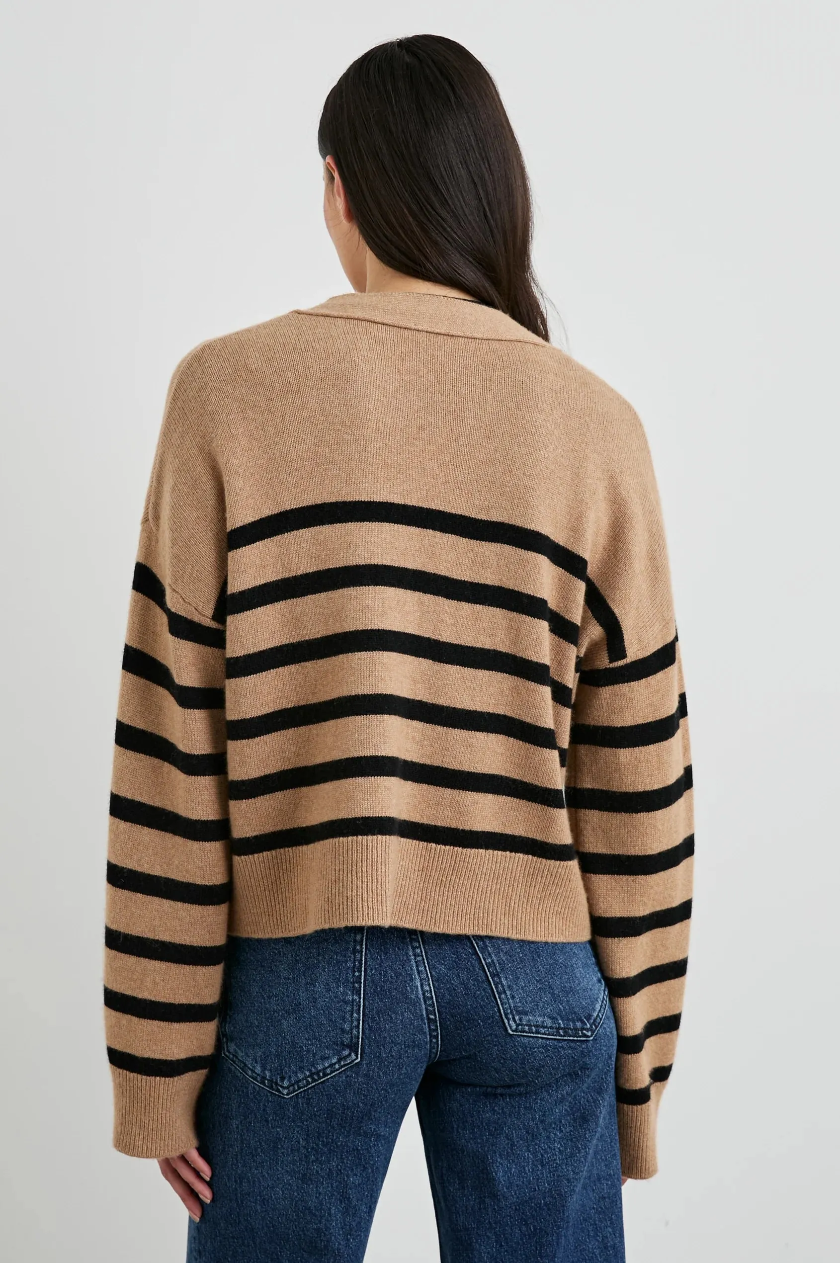 Geneva Cardigan Camel Black Stripe