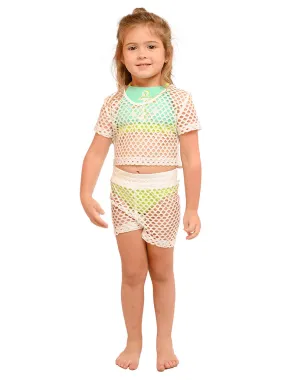 Girl's fishnet mesh crop top and short set